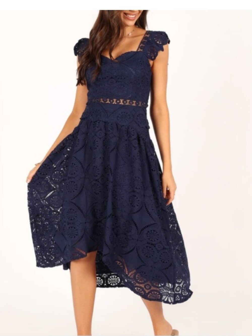 Navy Lace Midi Dress - Top And Bottom Set